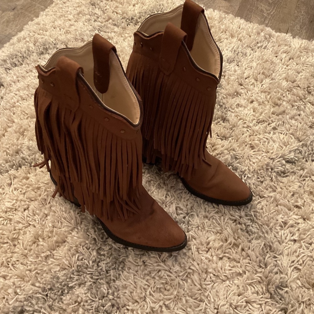 Old West CCY8125‎ Brown Leather Fringe Western Cowgirl Boots Womens 4.5D
